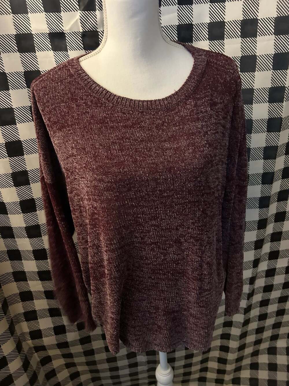 Ellen Tracy Sweater Size XL Burgundy Crew Neck Long Sleeve